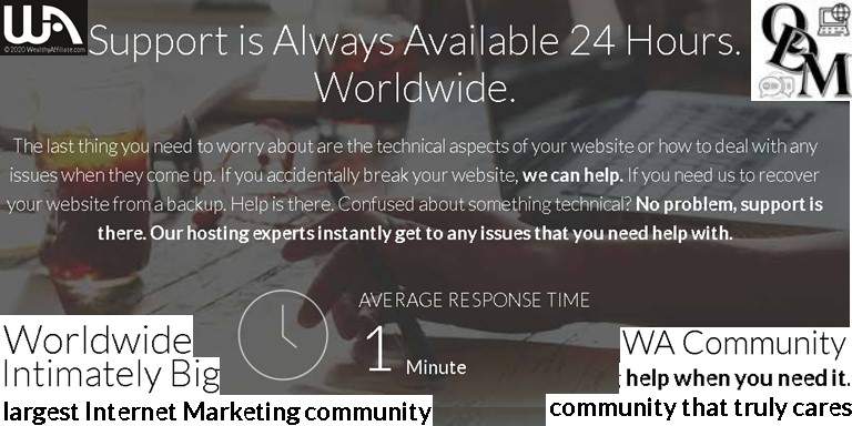 Wealthy Affiliate Program Support is Fast and Global 24 x 7. See the features 